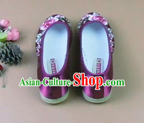 Asian Chinese National Purple Embroidered Peony Shoes Ancient Princess Satin Shoes Traditional Hanfu Shoes for Women Asian Chinese National Purple Embroidered Peony Shoes Ancient Princess Satin Shoes Traditional Hanfu Shoes for Women