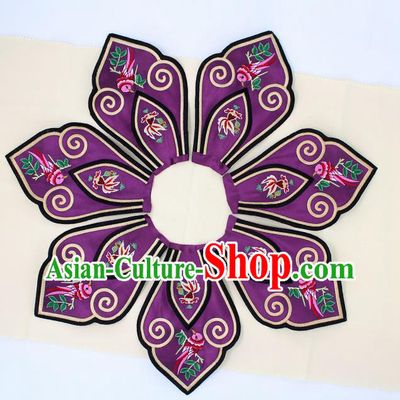 Chinese Ancient Qing Dynasty Princess Embroidery Birds Purple Shoulder Cappa Traditional Embroidered Craft for Women