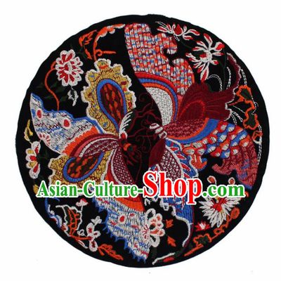 Chinese Ancient Handmade Embroidered Butterfly Black Patch Traditional Embroidery Appliqu Craft for Women