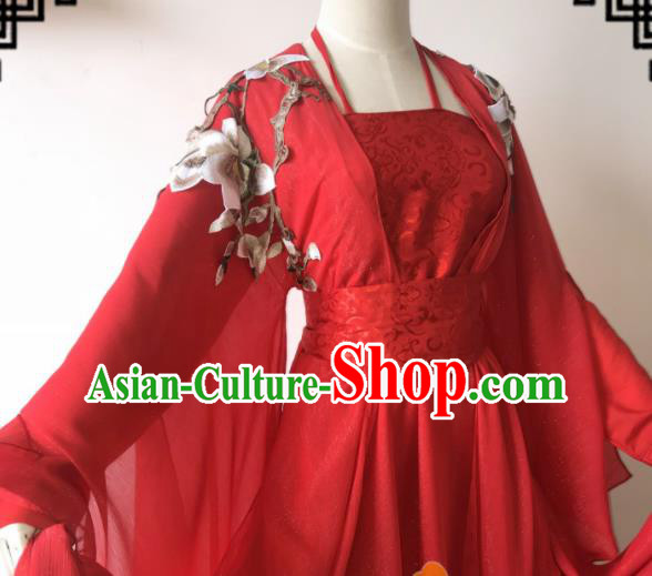 Chinese Traditional Cosplay Fairy Princess Red Dress Custom Ancient Female Swordsman Costume for Women