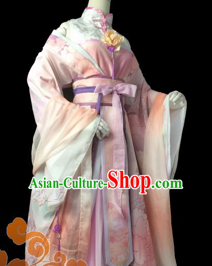 Chinese Traditional Cosplay Swordswoman Fairy Pink Dress Custom Ancient Tang Dynasty Princess Costume for Women