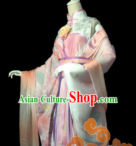 Chinese Traditional Cosplay Swordswoman Fairy Pink Dress Custom Ancient Tang Dynasty Princess Costume for Women