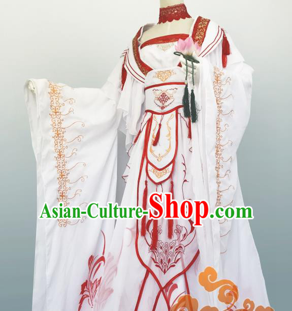 Chinese Traditional Cosplay Imperial Consort White Dress Custom Ancient Swordswoman Princess Costume for Women