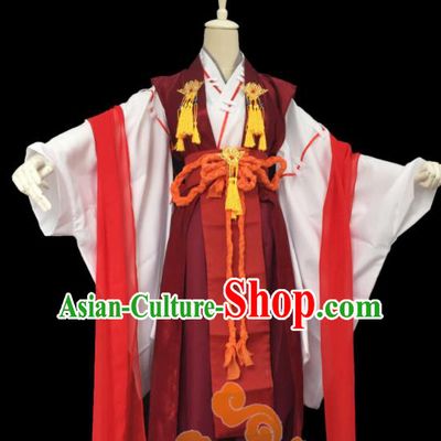 Custom Chinese Ancient Cosplay Taoist Priest Swordsman Purplish Red Clothing Traditional Royal Highness Costume for Men