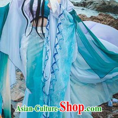 Chinese Traditional Cosplay Young Heroine Green Dress Custom Ancient Fairy Swordswoman Costume for Women