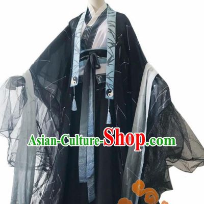 Chinese Ancient Cosplay Taoist Priest Swordsman Black Clothing Custom Traditional Nobility Childe Costume for Men
