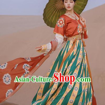 Ancinet Chinese Tang Dynasty Court Lady Hanfu Dress Traditional Flying Apsaras Dance Replica Costumes for Women