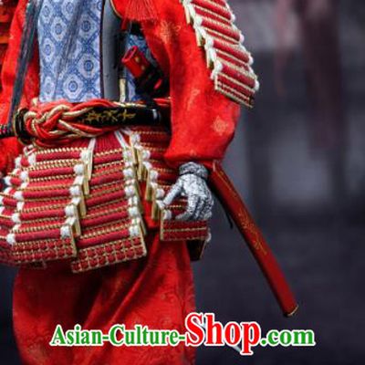 Japanese Ancient Female General Armor Traditional Asian Japan Samurai Red Costumes Complete Set for Women