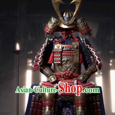 Japanese Ancient General Armor and Helmet Traditional Asian Japan Samurai Costumes Complete Set for Men