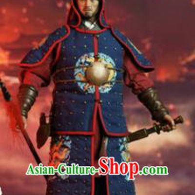 Chinese Ancient Soldier Armor and Helmet Traditional Ming Dynasty Military Officer Costumes Complete Set for Men
