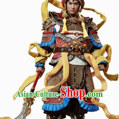 Chinese Ancient Cosplay Er Lang God Armor and Helmet Traditional Military Officer Costumes Complete Set for Men