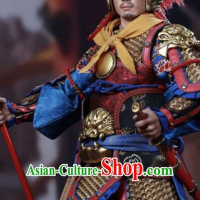 Chinese Ancient Cosplay General Armor and Helmet Traditional Han Dynasty Military Officer Costumes Complete Set for Men