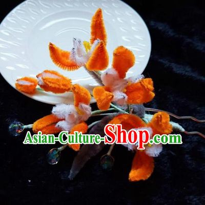Chinese Ancient Qing Dynasty Court Velvet Orchid Hairpins Traditional Hanfu Handmade Hair Accessories for Women
