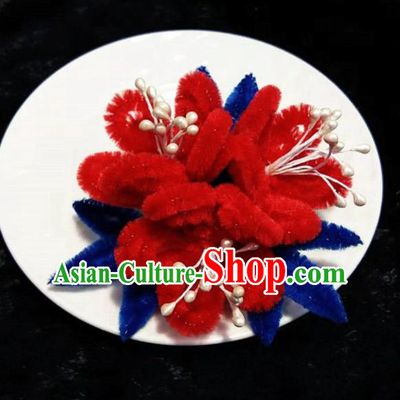 Chinese Handmade Qing Dynasty Court Red Velvet Plum Hair Claw Hairpins Traditional Ancient Hanfu Hair Accessories for Women
