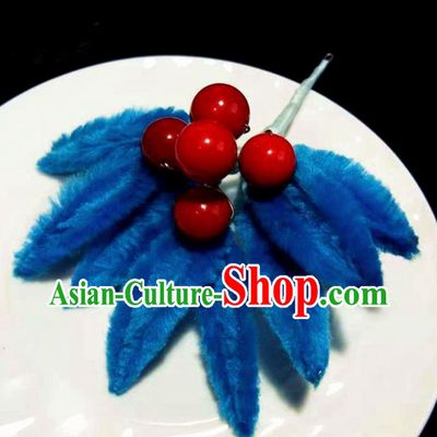Chinese Handmade Qing Dynasty Court Yellow Velvet Bamboo Leaf Hairpins Traditional Ancient Hanfu Hair Accessories for Women