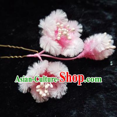 Chinese Handmade Qing Dynasty Court Light Pink Velvet Plum Hairpins Traditional Ancient Hanfu Hair Accessories for Women