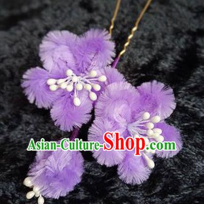 Chinese Handmade Qing Dynasty Court Purple Velvet Plum Hairpins Traditional Ancient Hanfu Hair Accessories for Women