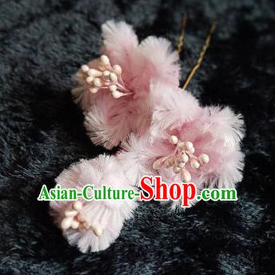 Chinese Handmade Qing Dynasty Court Pink Plum Velvet Hairpins Traditional Ancient Hanfu Hair Accessories for Women