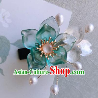 Chinese Handmade Ancient Green Peach Blossom Hair Claw Hairpins Traditional Hanfu Hair Accessories for Women