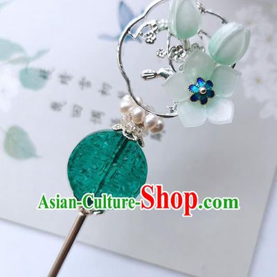 Chinese Handmade Ancient Green Grass Hairpins Traditional Hanfu Hair Accessories for Women