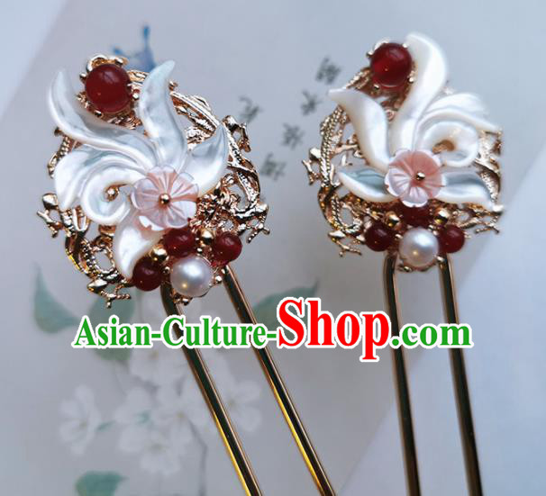 Chinese Ancient Princess Shell Hairpins Traditional Handmade Hanfu Hair Accessories for Women Chinese Ancient Princess Shell Hairpins Traditional Handmade Hanfu Hair Accessories for Women