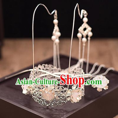 Chinese Ancient Bride Phoenix Coronet Tassel Hairpins Traditional Hanfu Wedding Hair Accessories for Women