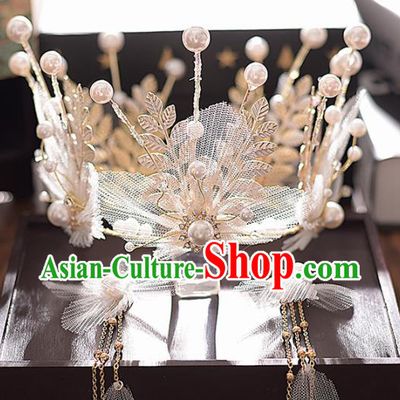 Top Grade Handmade Silk Royal Crown Traditional Princess Wedding Hair Accessories for Women