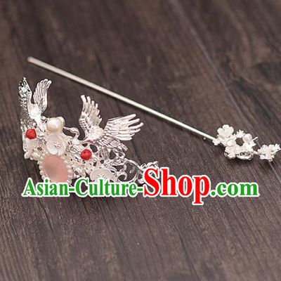 Chinese Ancient Bride Crane Hairdo Crown Hairpins Traditional Hanfu Wedding Hair Accessories for Women