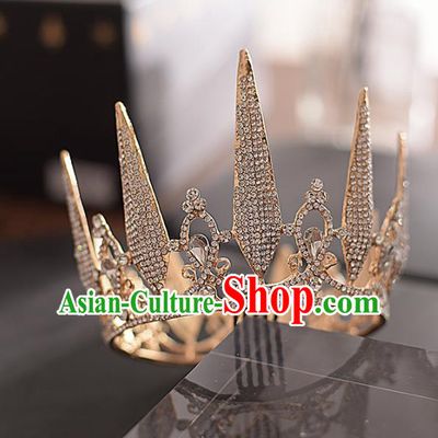 Top Grade Handmade Baroque Zircon Royal Crown Traditional Princess Wedding Hair Accessories for Women