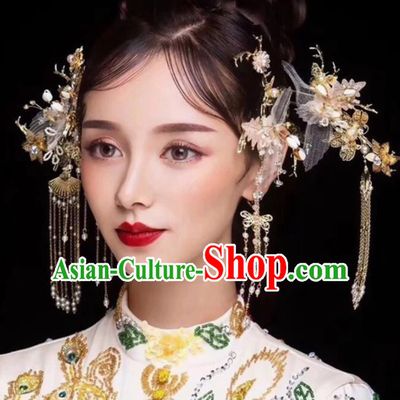 Chinese Ancient Bride Silk Flower Hair Claws Hairpins Traditional Hanfu Wedding Hair Accessories for Women