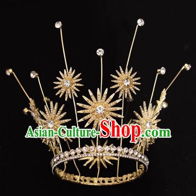 Top Grade Handmade Baroque Golden Royal Crown Traditional Princess Wedding Hair Accessories for Women