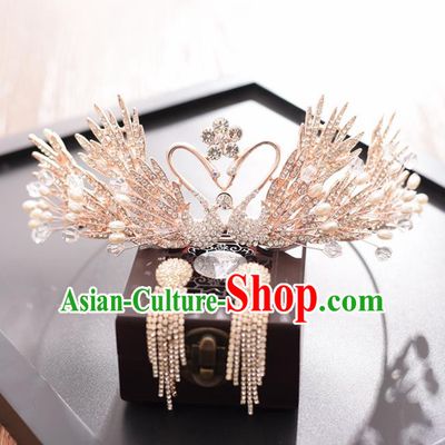 Top Grade Handmade Baroque Zircon Swan Royal Crown Traditional Princess Wedding Hair Accessories for Women