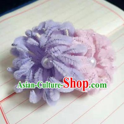 Chinese Ancient Court Lilac and Pink Velvet Chrysanthemum Hairpins Traditional Hanfu Handmade Hair Accessories for Women