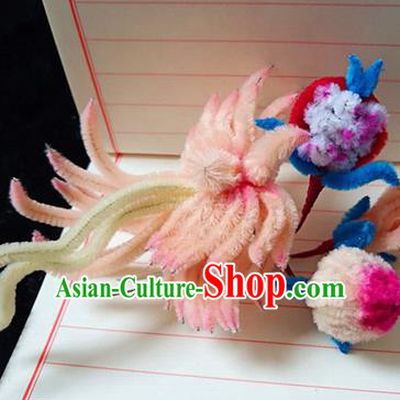 Chinese Ancient Court Pink Velvet Phoenix Chrysanthemum Hairpins Traditional Hanfu Handmade Hair Accessories for Women