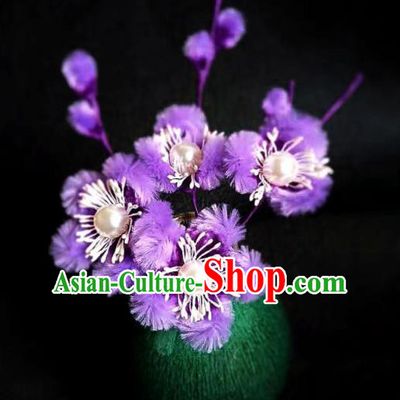 Chinese Ancient Court Purple Velvet Plum Hairpins Traditional Hanfu Handmade Hair Accessories for Women