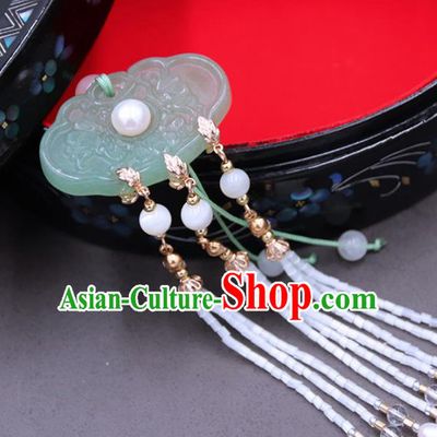 Chinese Ancient Court Tassel Jade Brooch Pendant Traditional Princess Hanfu Breastpin Accessories for Women