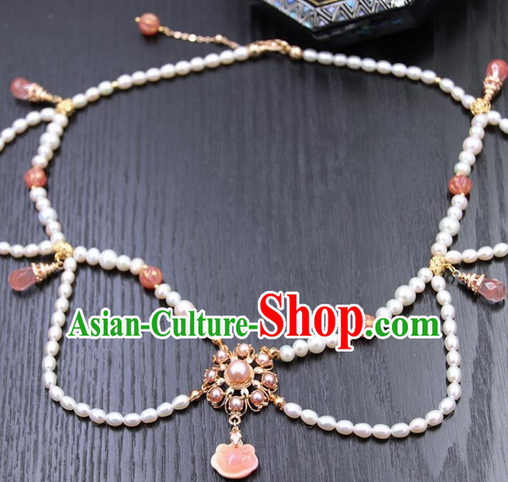 Chinese Ancient Court Pearls Necklace Traditional Princess Hanfu Wedding Accessories for Women Chinese Ancient Court Pearls Necklace Traditional Princess Hanfu Wedding Accessories for Women
