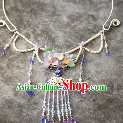 Chinese Ancient Court Purple Tassel Necklace Traditional Princess Hanfu Wedding Accessories for Women