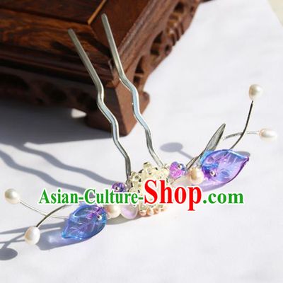 Chinese Ancient Princess Purple Leaf Hairpins Traditional Handmade Hanfu Hair Accessories for Women