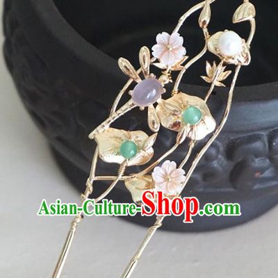 Chinese Ancient Princess Dragonfly Lotus Hairpins Traditional Handmade Hanfu Hair Accessories for Women