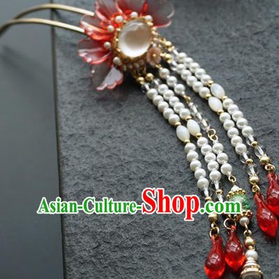 Chinese Ancient Princess Beads Tassel Hairpins Traditional Handmade Hanfu Hair Accessories for Women