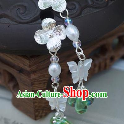 Chinese Ancient Court Green Beads Butterfly Earrings Traditional Princess Hanfu Wedding Ear Accessories for Women