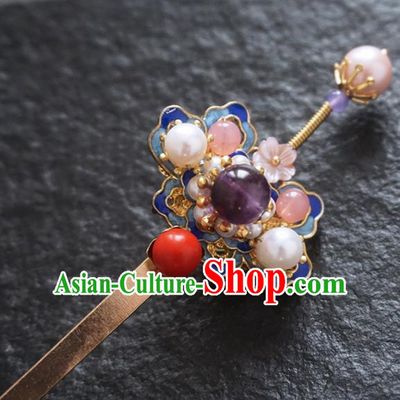 Chinese Ancient Princess Amethyst Blueing Hairpins Traditional Handmade Hanfu Hair Accessories for Women