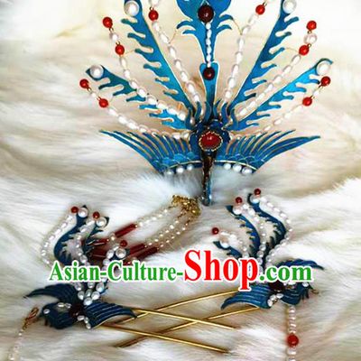 Ancient Chinese Qing Dynasty Phoenix Hairpins Tassel Step Shake Traditional Hanfu Court Hair Accessories for Women