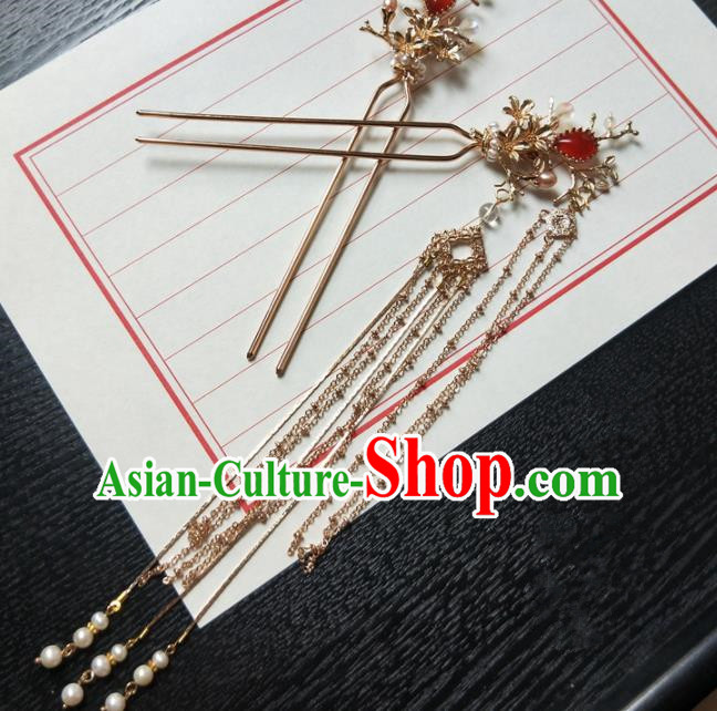 Chinese Ancient Princess Tassel Hairpins Traditional Handmade Hanfu Hair Accessories for Women Chinese Ancient Princess Tassel Hairpins Traditional Handmade Hanfu Hair Accessories for Women