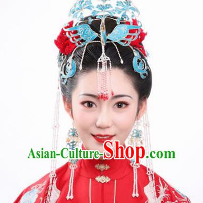 Ancient Chinese Ming Dynasty Wedding Phoenix Coronet Hairpins Traditional Hanfu Court Hair Accessories for Women