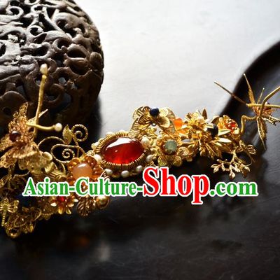 Chinese Ancient Princess Agate Hair Claw Hairpins Traditional Handmade Hanfu Hair Accessories for Women