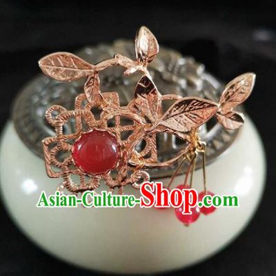 Chinese Ancient Princess Golden Leaf Hairpins Traditional Handmade Hanfu Hair Accessories for Women