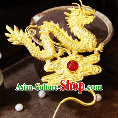 Ancient Chinese Ming Dynasty Golden Dragon Hairpins Traditional Hanfu Court Hair Accessories for Women
