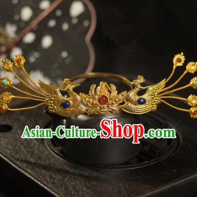 Chinese Ancient Princess Phoenix Hair Crown Hairpins Traditional Handmade Hanfu Hair Accessories for Women